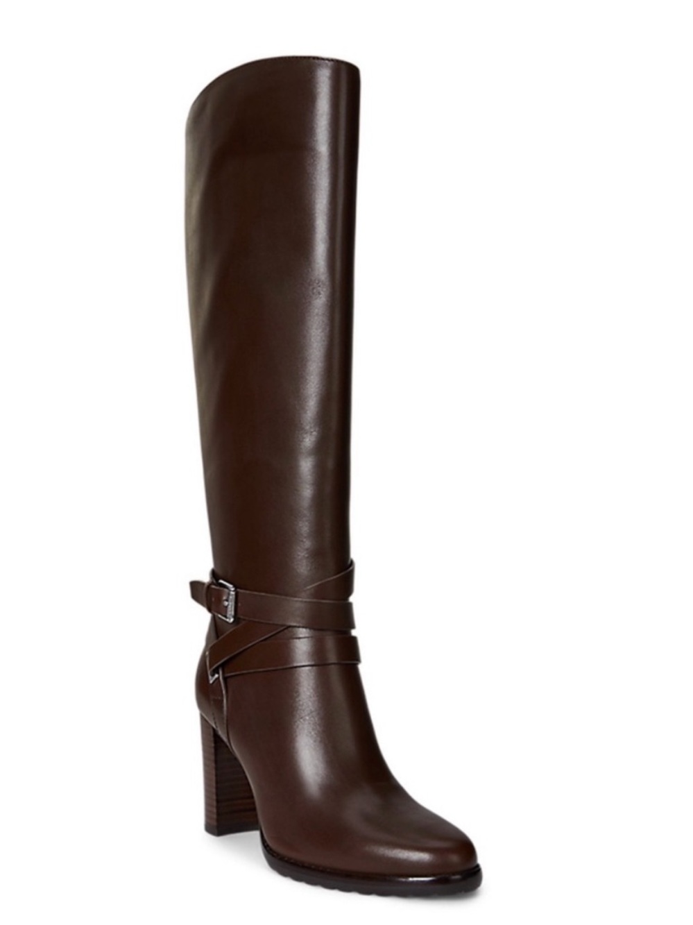 New Lauren Ralph Lauren Collins Tall Leather High Heel Brown Boots Size 7 $295